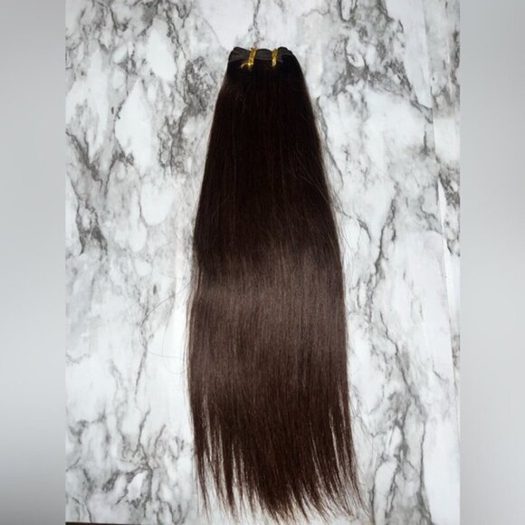 Silky Straight Dark Brown 18 Inch Human Hair Extension Weft Package - Picture 3 of 6